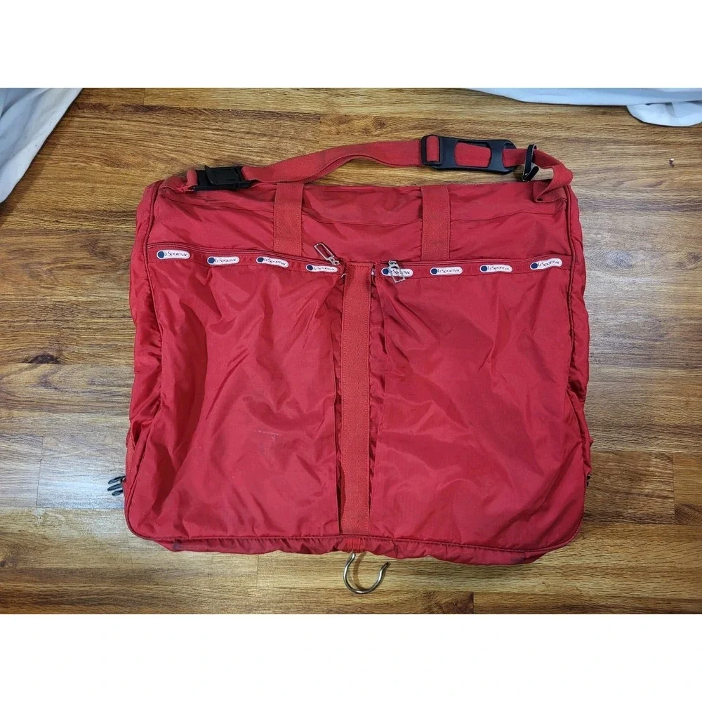 Lesportsac Hanging Garment Bag Travel Full Folding Suitcase Red Vintage